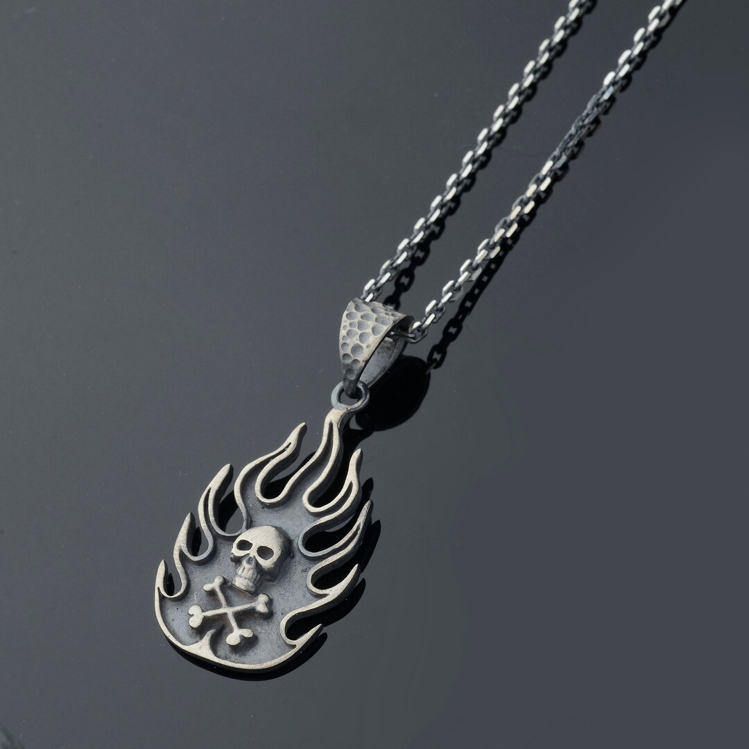 Sterling Silver Skull Biker Necklace: Handmade Gothic Pendant - Etsy