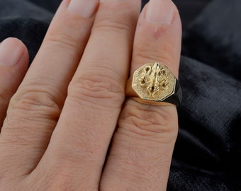 10k Gold Octopus Men Ring, Pinky Man Ring, Statement Ring
