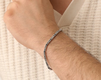 925 Sterling Silver Chain Bracelet, Real Silver Byzantine Bracelet, Handmade Square Chain, Gift for Dad