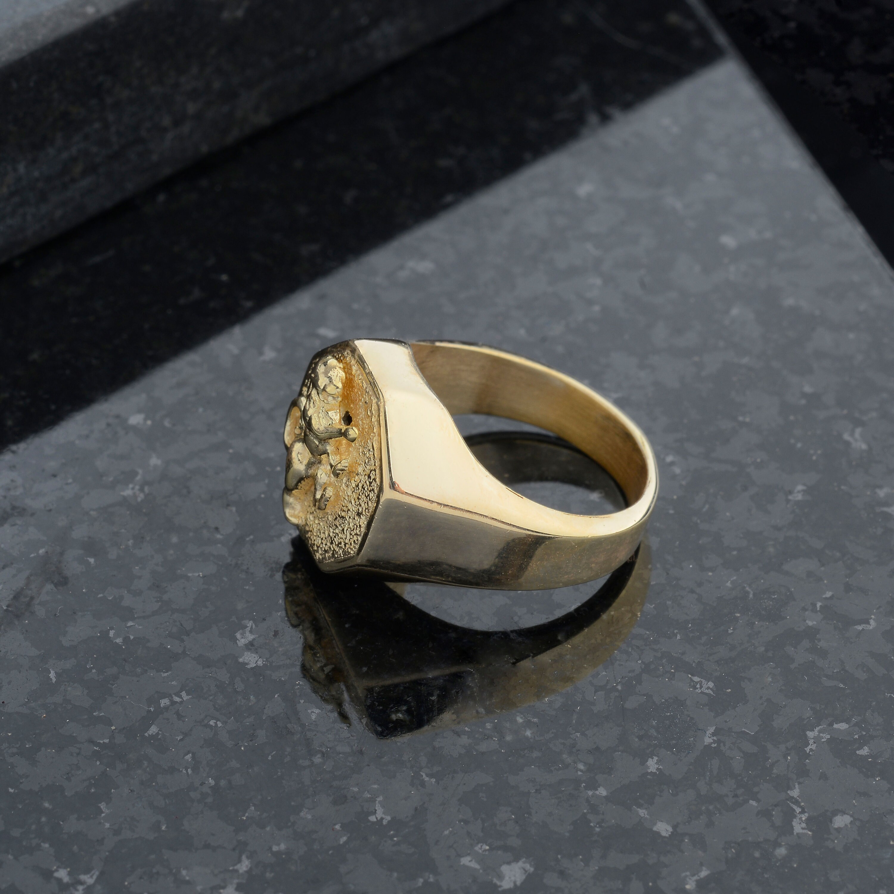 10k Gold Lion Signet Ring: Handmade Octagon Mens Ring - Etsy
