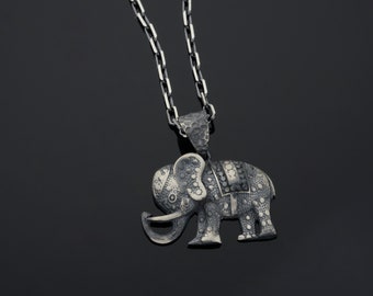 Good Luck Mammoth Necklace, Sterling Silver  Elephant Pendant, Lucky Charm Pendant Necklace, Jewelry Gift  Charm Accessory