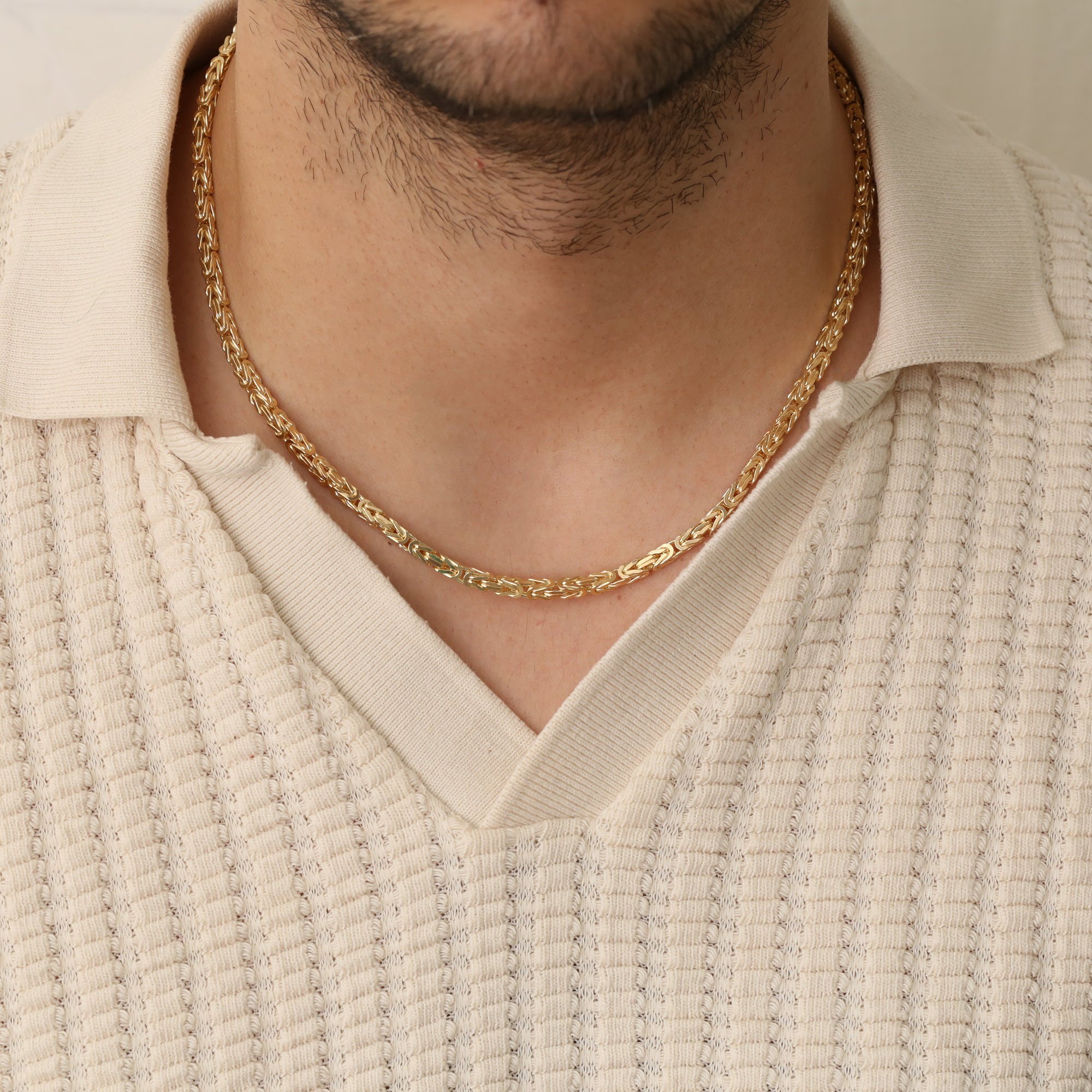 Byzantine Chain Gold, Gold Plated Silver Square King Chain