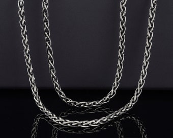 Sterling Silver Spiga Chain Necklace, 2mm Viking Man Chain Necklace, Men's Jewelry Gifts, Man Silver Necklace Gift, Oxidized Viking Chain