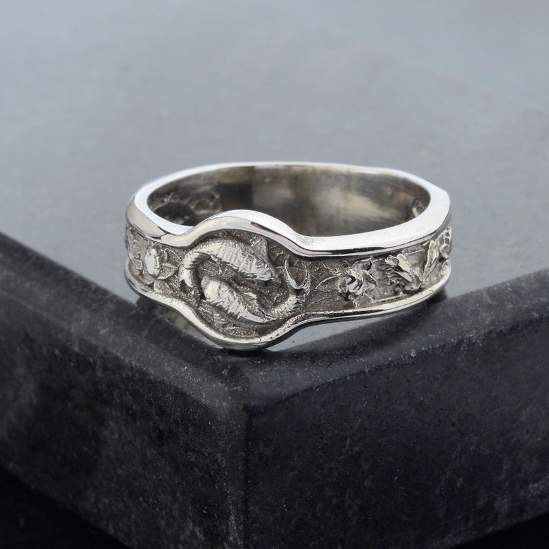 Japanese Koi Fish Band Ring, Handmade Men Ring, Mens Ring, Unique Ring for Man, Silver Signet Ring, Memorial Gift for Him image 8
