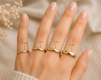 14K Real Gold Domed Wedding Band, Classic Ring - 2 mm to 6 mm