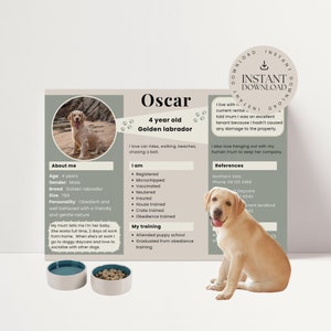 Pet resume template for rental application INSTANT DOWNLOAD, renting pet bio, pet profile, about my pet, dog CV, Canva template, PRT001