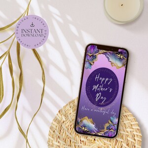 Tarjeta digital animada del Día de la Madre Púrpura DESCARGA INSTANTE, Día de la Madre Femenina Editable, destellos, púrpura, oro, Canva, MDE005