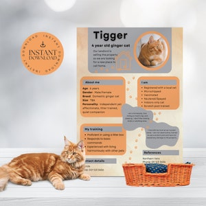 Pet resume template for rental application INSTANT DOWNLOAD, renting pet bio, pet profile, about my pet, cat CV, Canva template, PRT003