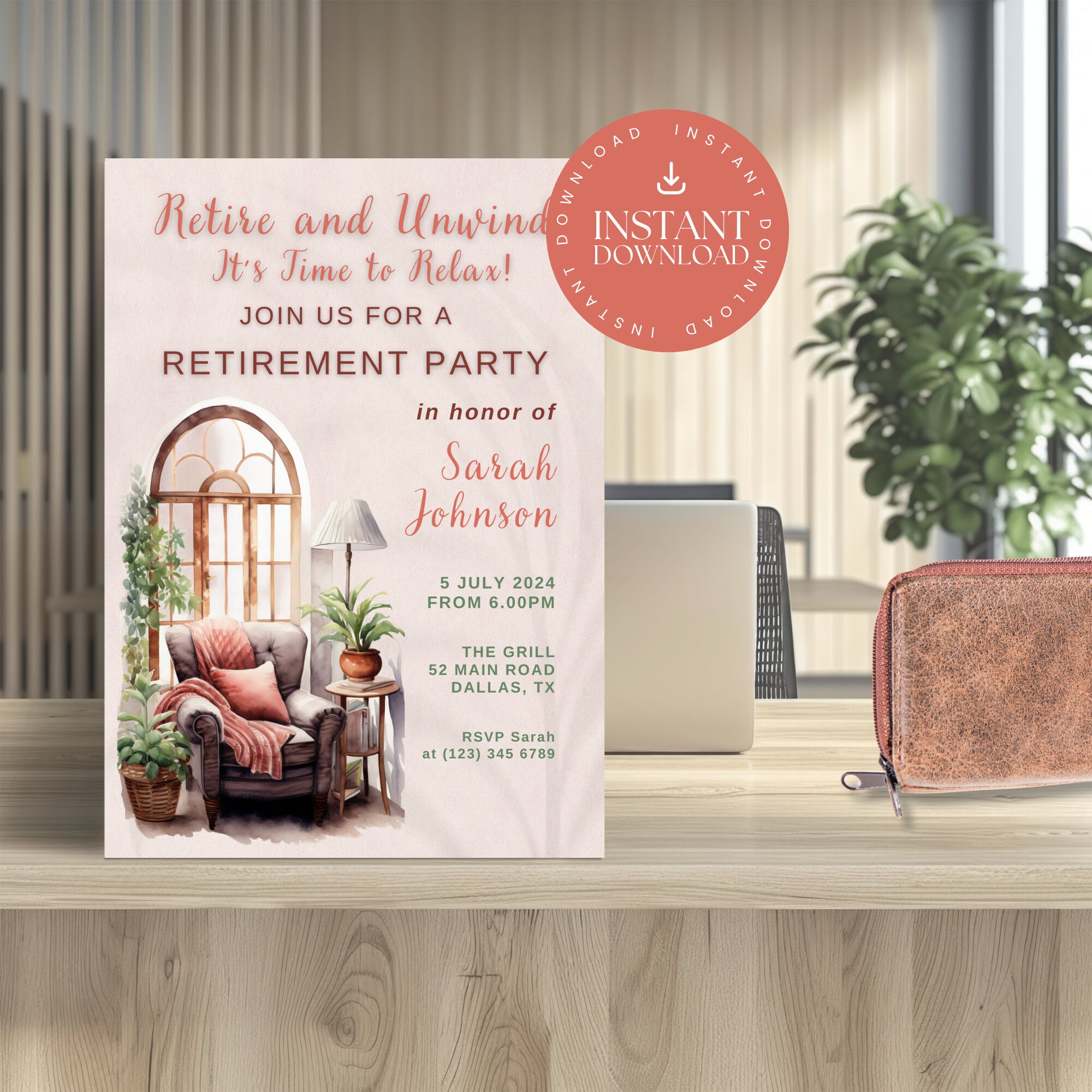 Retirement Party Invitation INSTANT DOWNLOAD, Personalized Female ...