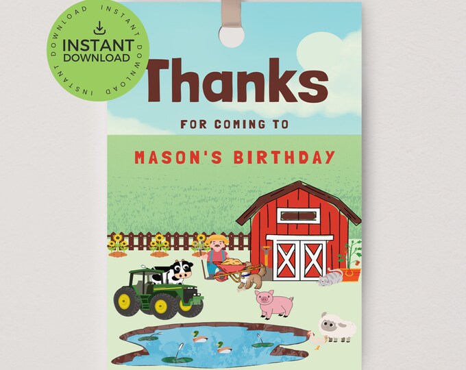 Farm 2nd Birthday Thank You Tag INSTANT DOWNLOAD, Favor Labels, Boys ...