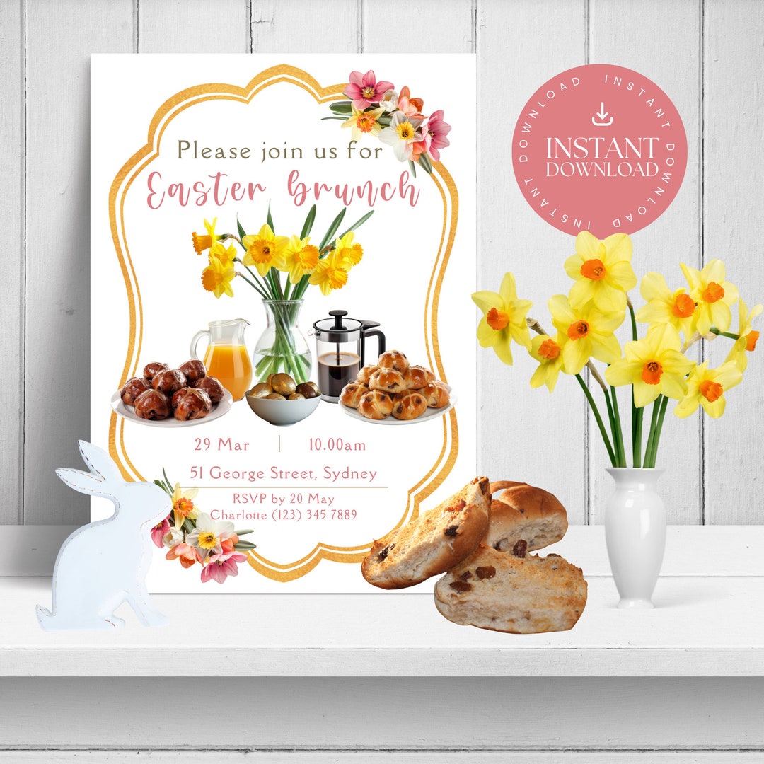 Spring Breakfast Invite Easter Brunch Invitation INSTANT DOWNLOAD, Floral Watercolour Invite ...