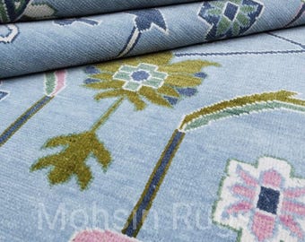 Blue Oushak Rugs 5x8 6x9 8x10 9x12 Living Area Rugs Hallway Covering Areas Interior Decor Rugs soft woolen Handmade Oushak ultra soft Rugs!!