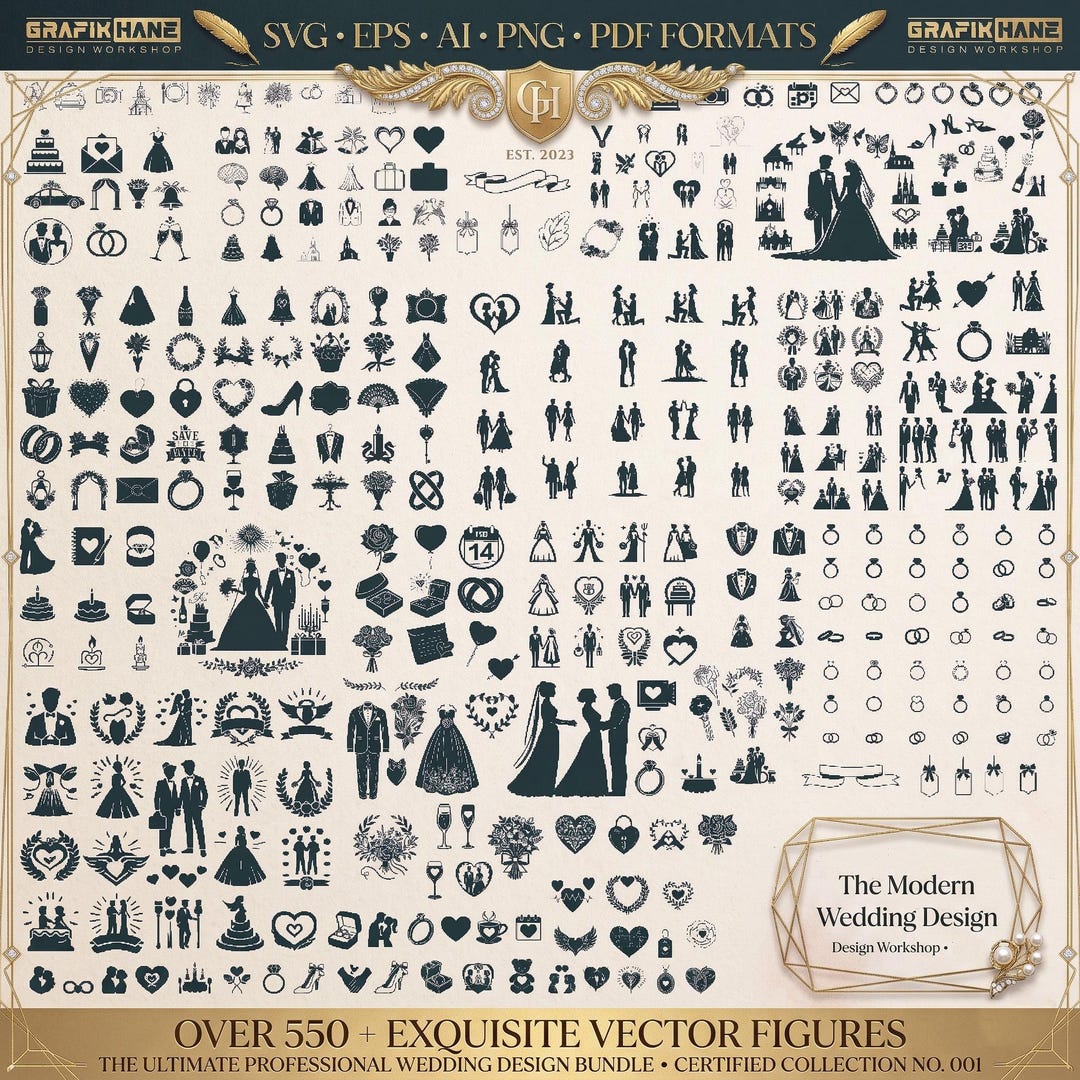 550+ Modern Wedding Vector Figures and Icons Pack (digital Download) - Etsy
