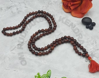Red Sandalwood Mala Necklace | Buddhist Prayer Beads, Meditation