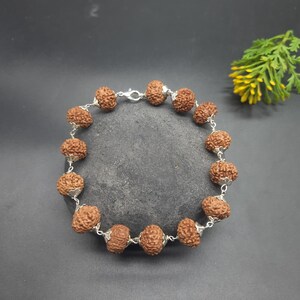 7 Mukhi Seven Face Java Rudraksha Bead Bracelet with German Silver | Spiritual Healing Jewelry 11-13mm Beads