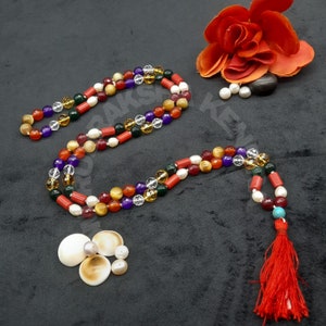 Navratan Jaap Mala, Planetary Necklace, Navratan 9 Planets Handmade Chakra Mala Beads Necklace 8mm Beads