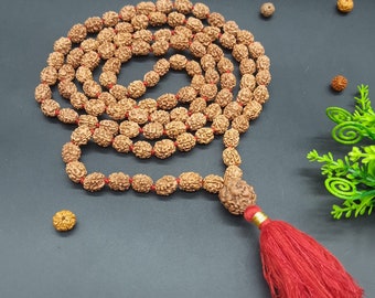 3 Mukhi Three faces Rudraksha Mala with 3 Mukhi Sumeru Nepal Rudraksha 108+1 beads 8-9mm Rudraksha | Meditation Yoga Jaap Mala