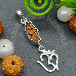 1 Mukhi Rudraksha with Pure Silver Om Symbol Pandent - Lab Certified in Sterling Silver Spiritual Gifts 11mm