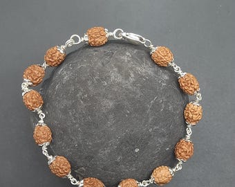 4 Mukhi Rudraksha Bracelet, Java Rudraksha, Sterling Silver Spiritual Jewelry, Meditation Gift