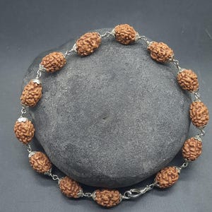 3 Mukhi Three Face Java Rudraksha Bead Bracelet with German Silver | Spiritual Healing Jewelry 11-13mm