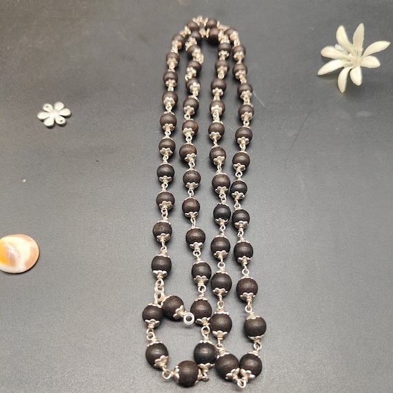 Karungali Mala | Black Ebony Wood, German Silver Accents