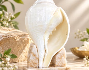 Vamavarti Shankh 8 Inch+, Natural Left Hand Conch Shell for Hindu Puja