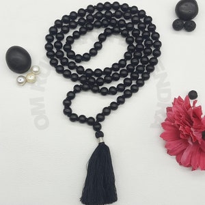 Original Ebony Wood Mala, Natural Karungali Mala Indian Origin, Rosary Jaap Mala Lab Certified  108+1 Beads 8mm