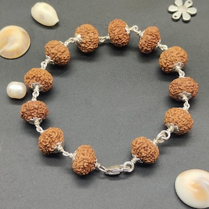 9 Mukhi Nine Face Java Rudraksha Bracelet with Pure Silver | Spiritual Healing Jewelry 12-14mm Beads