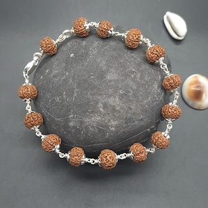 6 Mukhi Six Face Java Rudraksha  Bracelet with Pure Silver | Spiritual Healing Jewellery 8-9 mm Beads