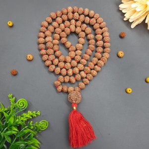 7 Mukhi Sieben Gesicht Rudraksha Mala | 7 Mukhi Sumeru Nepal Rudraksha Perlen Jaap Mala |  108+1 Perlen 10-11 mm