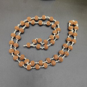 6 Mukhi Six Face Java Rudraksha Bead Mala with Pure Silver | Spiritual Healing Jewelry 8-9mm Beads