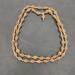 5 Mukhi Five Face Rudraksha Mala in Sterling Silver 54+1 beads 7mm for Spiritual Healing and Balance | Meditation Beads Silver Chain Mala