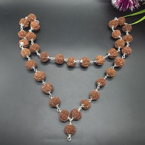7 Mukhi Seven Face Nepal Rudraksha Mala 32+1 Bead with German Silver | Spiritual Healing Jewellery 16-17mm Bead