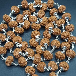 5 Mukhi Five Face Rudraksha Mala With Pure Silver 54+1 Beads Mala Panchmukhi silver Rudraksha Mala with Certificate 10mm Beads