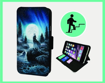 WOLF FULL MOON - Flip telefoonhoesje iPhone/Samsung Veganistisch kunstleer