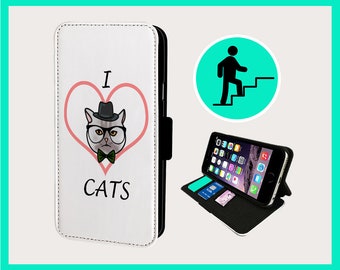 I LOVE CATS  - Flip phone case iPhone/Samsung Vegan Faux Leather