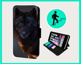 POWERFUL WOLF PAINTING - Flip phone case iPhone/Samsung Vegan Faux Leather