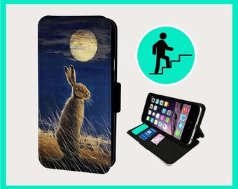 FULL MOON HARE rabbit - Flip phone case iPhone/Samsung Vegan Faux Leather