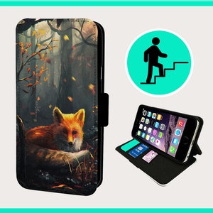FOX FOREST EXPLORING - Étui à rabat pour iPhone/Samsung imitation cuir végétalien