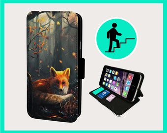 FOX FOREST EXPLORING - Flip phone case iPhone/Samsung Vegan Faux Leather