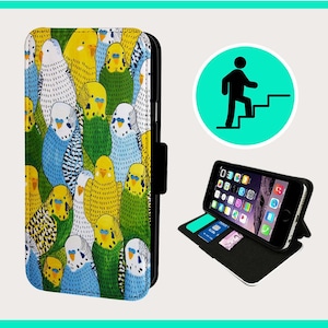 CUTE BUDGIE PARTY - Capa flip para iPhone/Samsung Couro sintético vegano