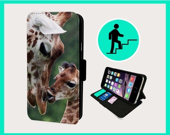 GIRAFFE LOVE FOREVER - Flip phone case iPhone/Samsung Vegan Faux Leather