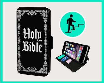 HOLY BIBLE FAITH - Étui à rabat pour iPhone/Samsung imitation cuir végétalien
