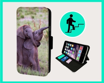 CUTE ELEPHANT CUDDLES - Flip phone case iPhone/Samsung Vegan Faux Leather