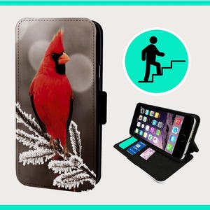INCREÍBLE PÁJARO CARDENAL - Funda plegable para teléfono iPhone/Samsung de piel sintética vegana