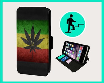 RASTA LEAF FLAG  - Flip phone case iPhone/Samsung Vegan Faux Leather