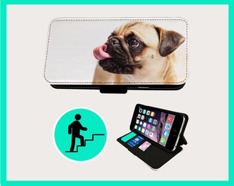 CUTEST PUG LICK - Flip phone case iPhone/Samsung Vegan Faux Leather