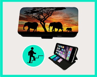 AFRICAN ELEPHANT SUNSET - Flip phone case iPhone/Samsung Vegan Faux Leather