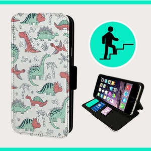 DINOSAUR DOODLE CHILDRENS - Capa flip para iPhone/Samsung Couro sintético vegano