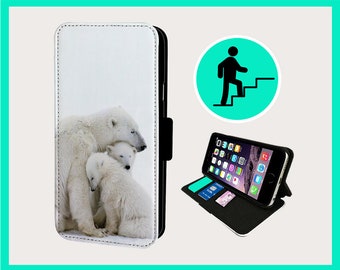 POLAR BEAR SNUGGLING - Flip phone case iPhone/Samsung Vegan Faux Leather